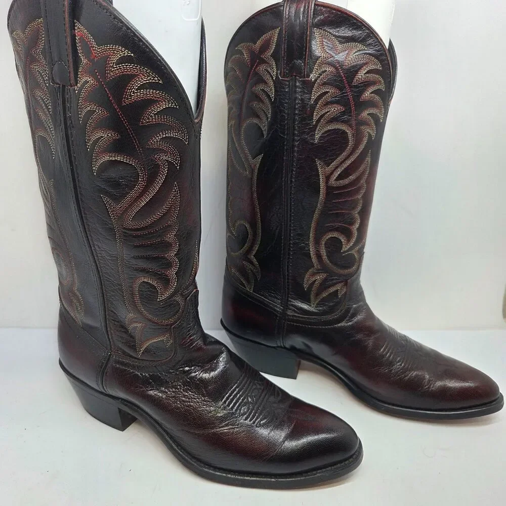 Laredo Mens Black And Burgundy Leather Cowboy Boots Size US 9.5 D